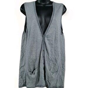 J Jill Button Front Tunic Size L Sleeveless Gray Striped Deep V Neutral Capsule
